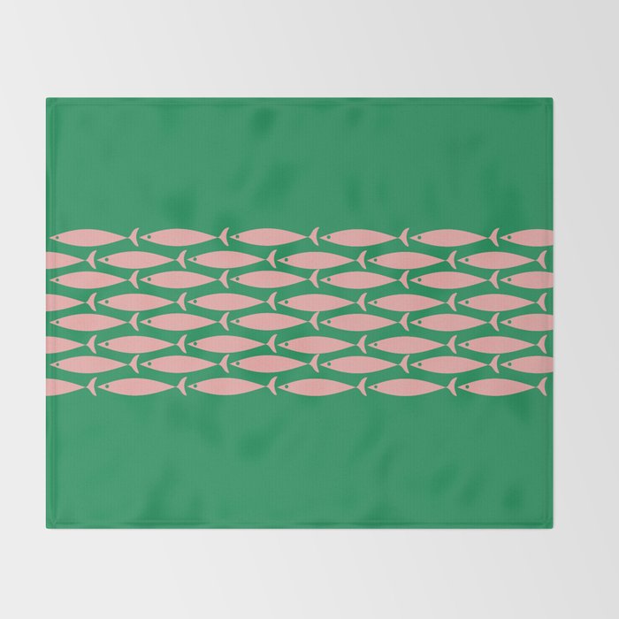 Fish Stripe Minimal Mid Century Modern Green and Pink Throw Blanket Gallery Image 2