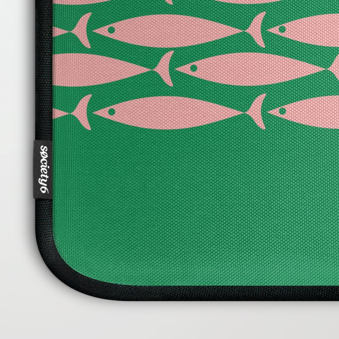 Fish Stripe Minimal Mid Century Modern Green and Pink Laptop Sleeve Gallery Image 3