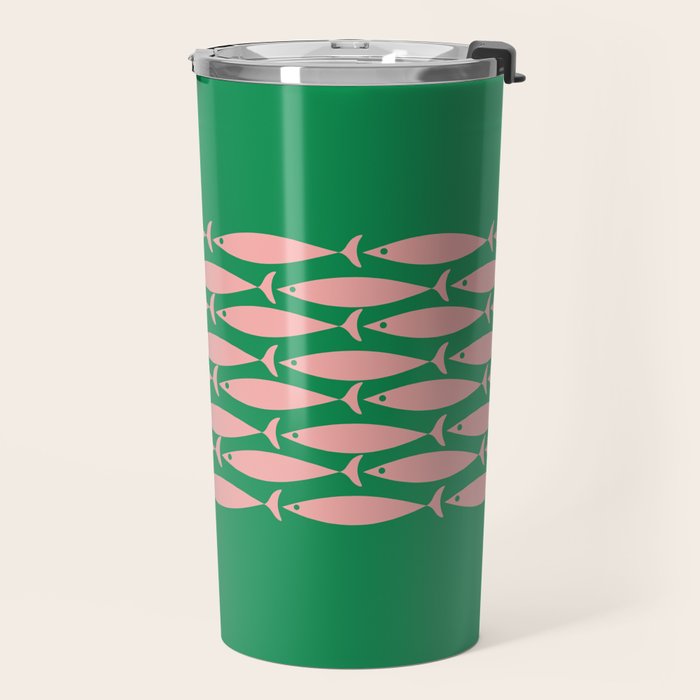 Fish Stripe Minimal Mid Century Modern Green and Pink Travel Mug Gallery Image 2