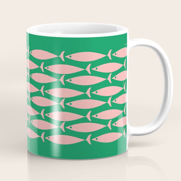 Fish Stripe Minimal Mid Century Modern Green and Pink Coffee Mug Gallery Image 1