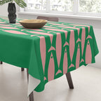 Fish Stripe Minimal Mid Century Modern Green and Pink Tablecloth Gallery Image 3