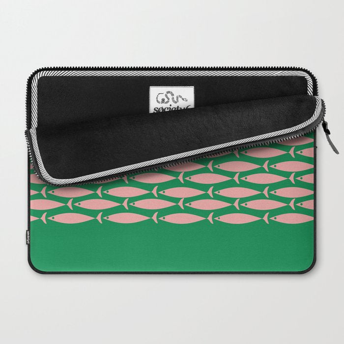 Fish Stripe Minimal Mid Century Modern Green and Pink Laptop Sleeve Gallery Image 2