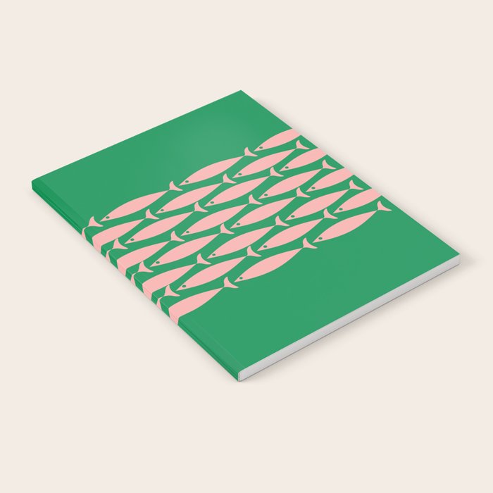 Fish Stripe Minimal Mid Century Modern Green and Pink Notebook Gallery Image 1