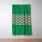 Fish Stripe Minimal Mid Century Modern Green and Pink Window Curtain Gallery Image 3