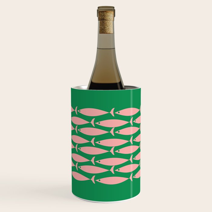Fish Stripe Minimal Mid Century Modern Green and Pink Wine Chiller Gallery Image 1