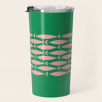 Fish Stripe Minimal Mid Century Modern Green and Pink Travel Mug Gallery Image 3