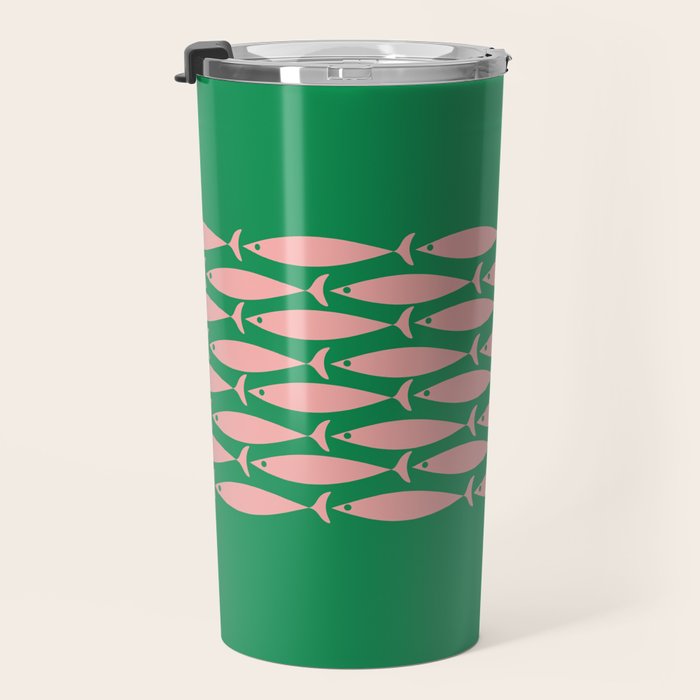 Fish Stripe Minimal Mid Century Modern Green and Pink Travel Mug Gallery Image 3
