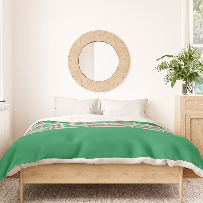 Fish Stripe Minimal Mid Century Modern Green and Pink Duvet Cover Gallery Image 3