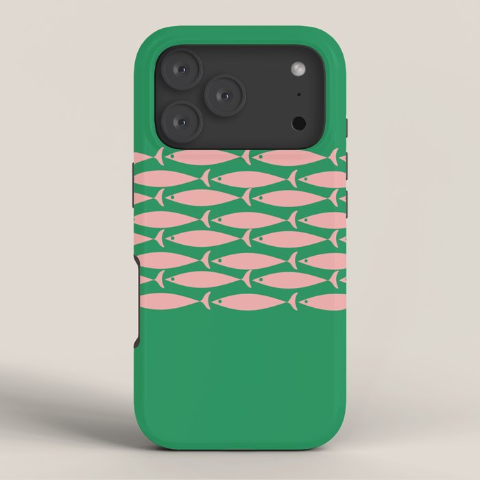 Fish Stripe Minimal Mid Century Modern Green and Pink iPhone Case Gallery Image 3