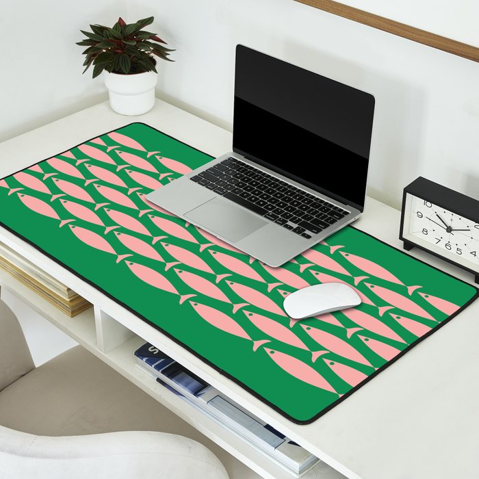 Fish Stripe Minimal Mid Century Modern Green and Pink Desk Mat Gallery Image 2
