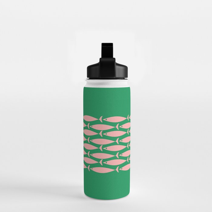 Fish Stripe Minimal Mid Century Modern Green and Pink Water Bottle Gallery Image 2