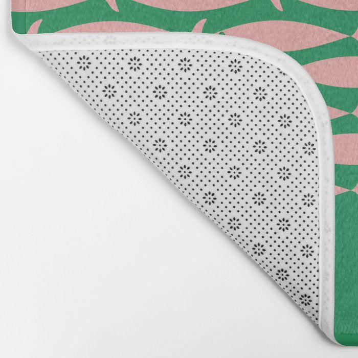 Fish Stripe Minimal Mid Century Modern Green and Pink Bath Mat Gallery Image 2
