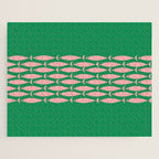Fish Stripe Minimal Mid Century Modern Green and Pink Jigsaw Puzzle Gallery Image 1