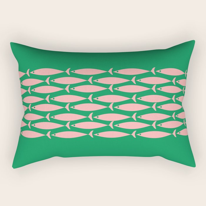Fish Stripe Minimal Mid Century Modern Green and Pink Rectangular Pillow Gallery Image 2