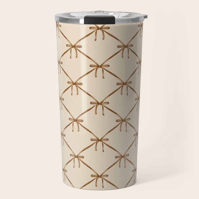 Bows & Ribbons Pattern LVI Neutral Beige Travel Mug Gallery Image 1