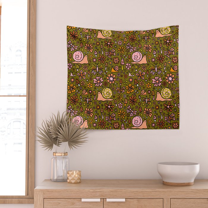 Spring Snail Print Wall Tapestry Gallery Image 2