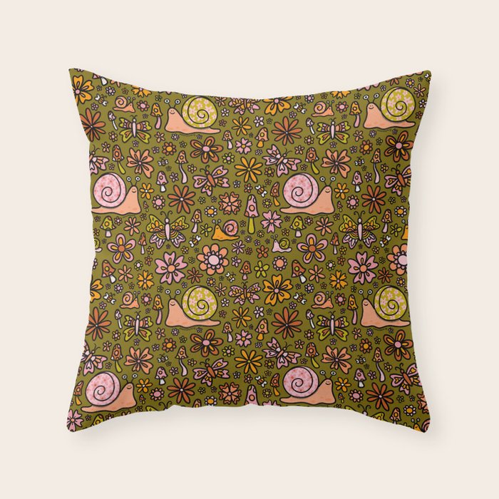 Spring Snail Print Throw Pillow Gallery Image 6