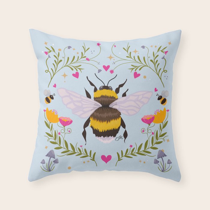 Bumblebee Garden Throw Pillow Gallery Image 1