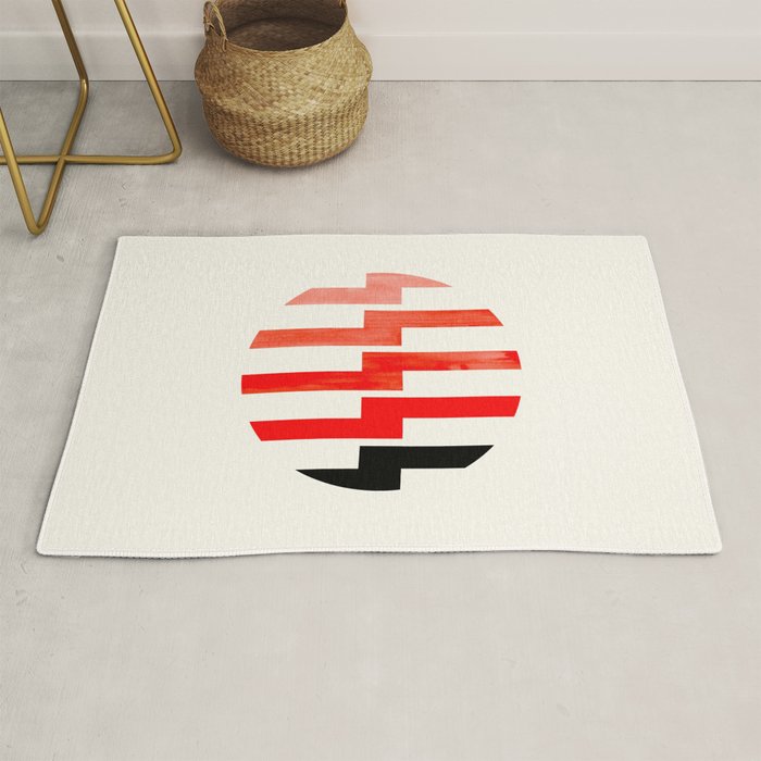 Minimalist Mid Century Circle Frame Vermillion Red Zig Zag Colorful Lightning Bolt Geometric Pattern Rug Gallery Image 1