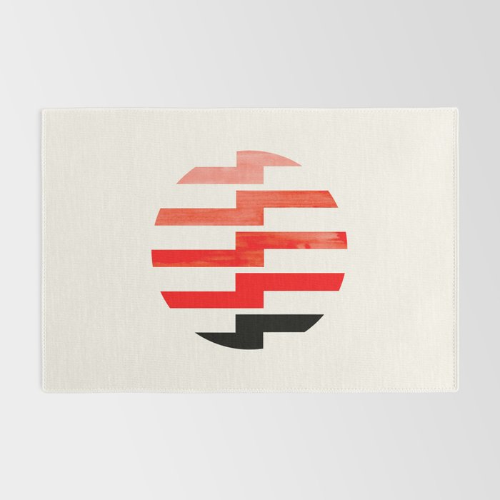 Minimalist Mid Century Circle Frame Vermillion Red Zig Zag Colorful Lightning Bolt Geometric Pattern Rug Gallery Image 2