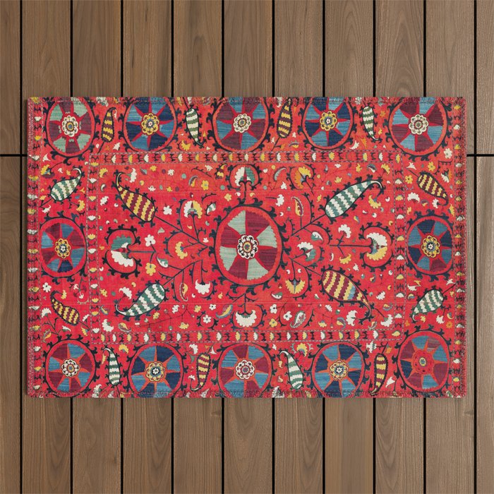 Lakai Suzani Samarkand Uzbekistan Embroidery Print Outdoor Rug Gallery Image 1