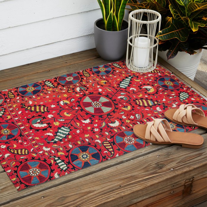 Lakai Suzani Samarkand Uzbekistan Embroidery Print Outdoor Rug Gallery Image 2