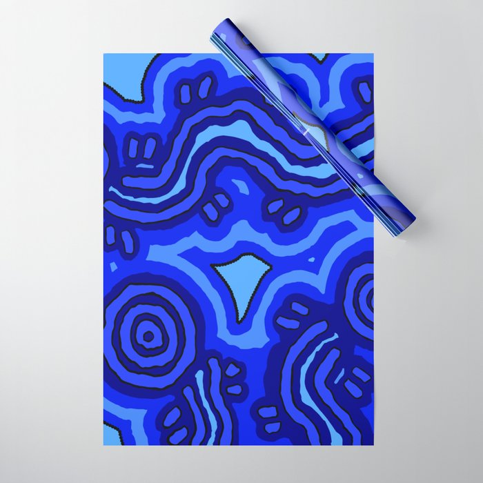 Authentic Aboriginal Art - Blue Campsites Wrapping Paper Gallery Image 1