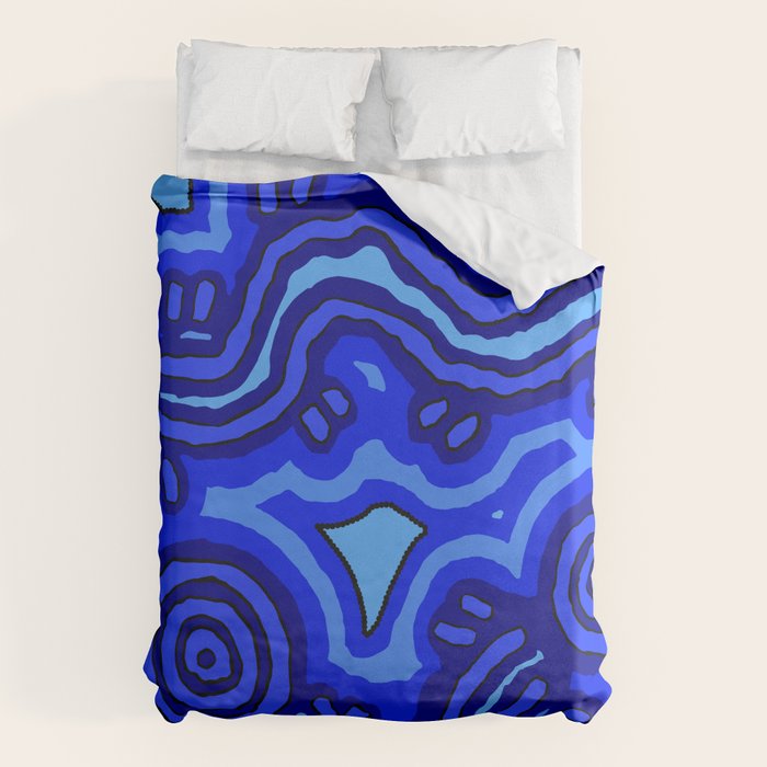 Authentic Aboriginal Art - Blue Campsites Duvet Cover Gallery Image 1