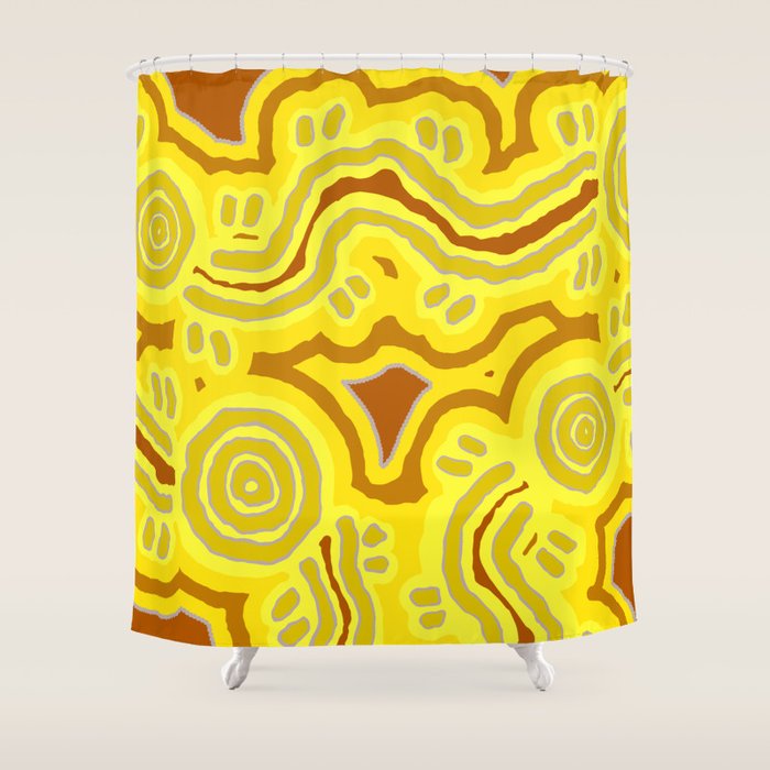 Authentic Aboriginal Art - Blue Campsites Shower Curtain Gallery Image 1