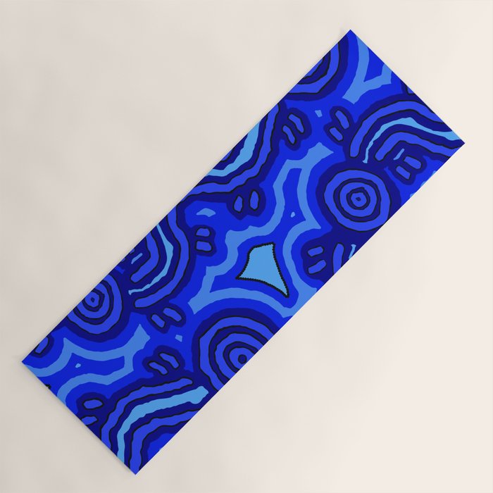 Authentic Aboriginal Art - Blue Campsites Yoga Mat Gallery Image 1