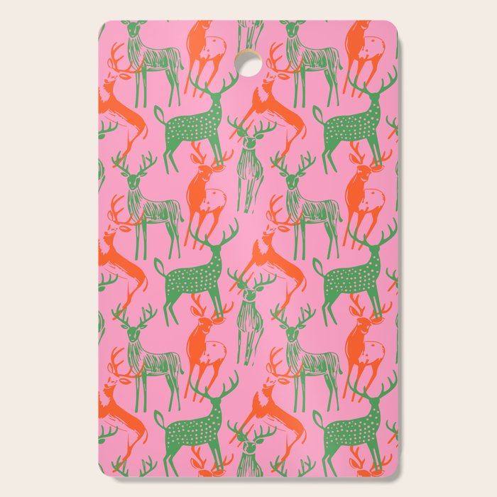 Vintage christmas deer animal art pattern Cutting Board Gallery Image 1
