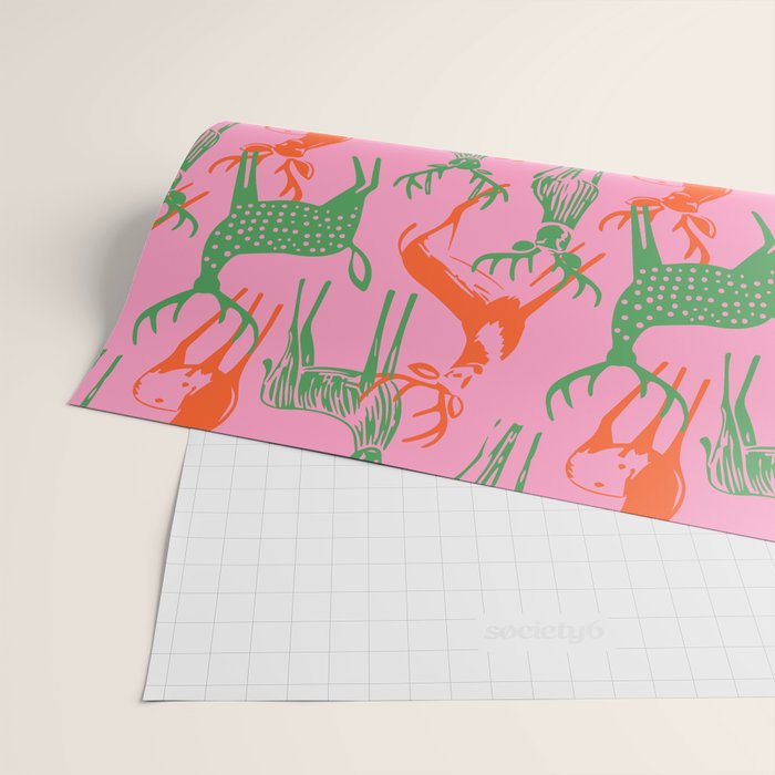 Vintage christmas deer animal art pattern Wrapping Paper Gallery Image 2