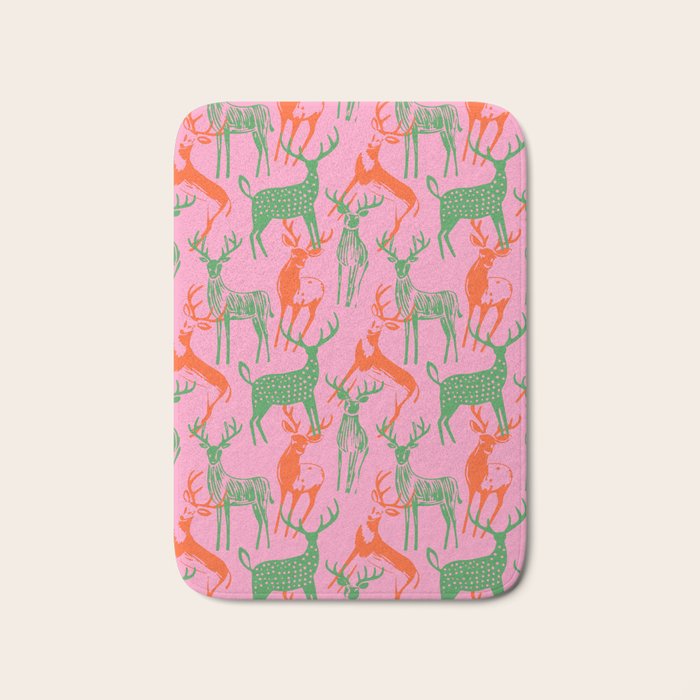 Vintage christmas deer animal art pattern Bath Mat Gallery Image 1