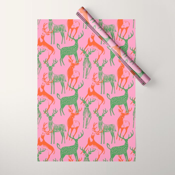 Vintage christmas deer animal art pattern Wrapping Paper Gallery Image 1