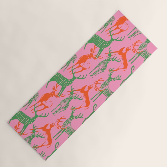 Vintage christmas deer animal art pattern Yoga Mat Gallery Image 1