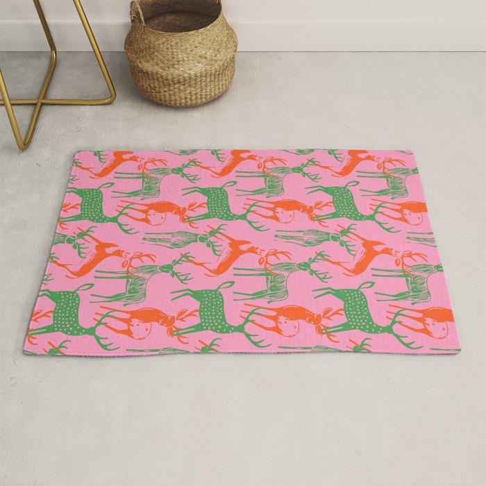 Vintage christmas deer animal art pattern Rug Gallery Image 1