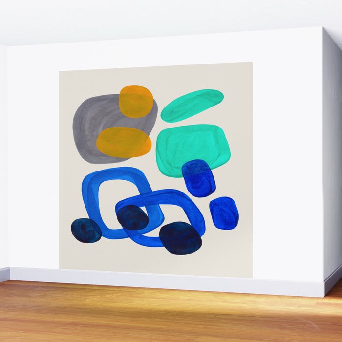 Mid Century Modern Abstract Minimalist Fun Colorful Shapes Marine Green Retro Vintage Fun Shapes Wall Mural Gallery Image 2