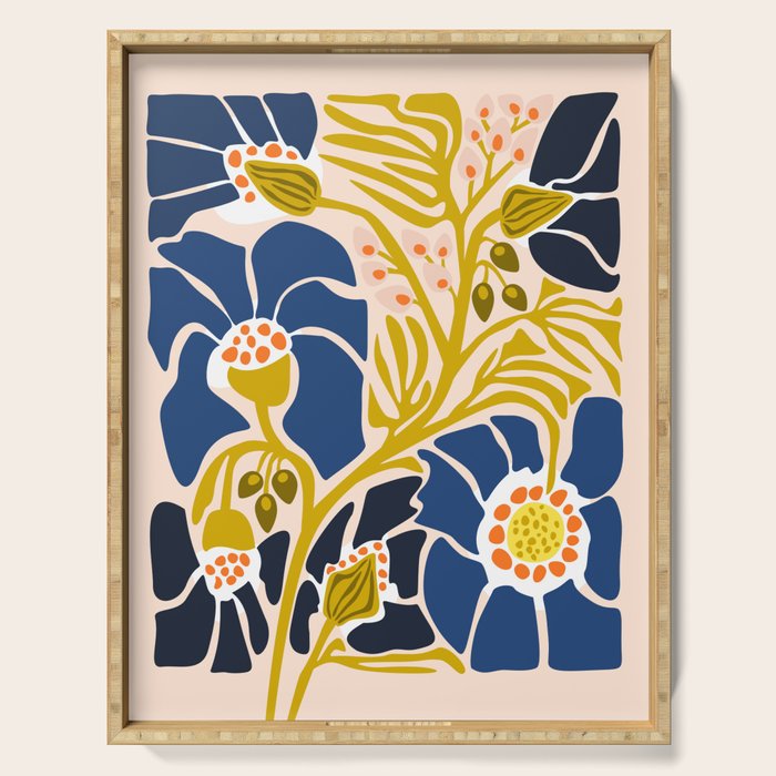 Modern floral illustration; Backyard flower Serving Tray Gallery Image 1