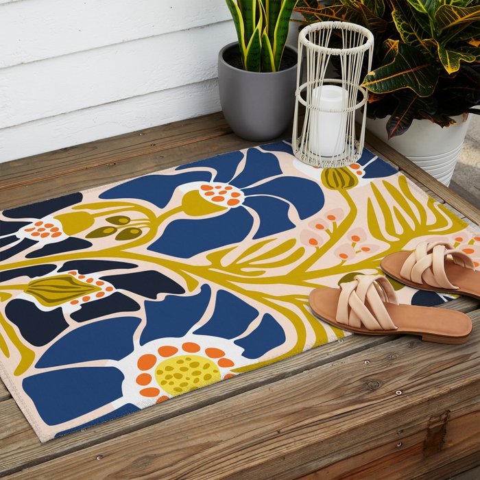 Modern floral illustration; Backyard flower Outdoor Rug Gallery Image 2