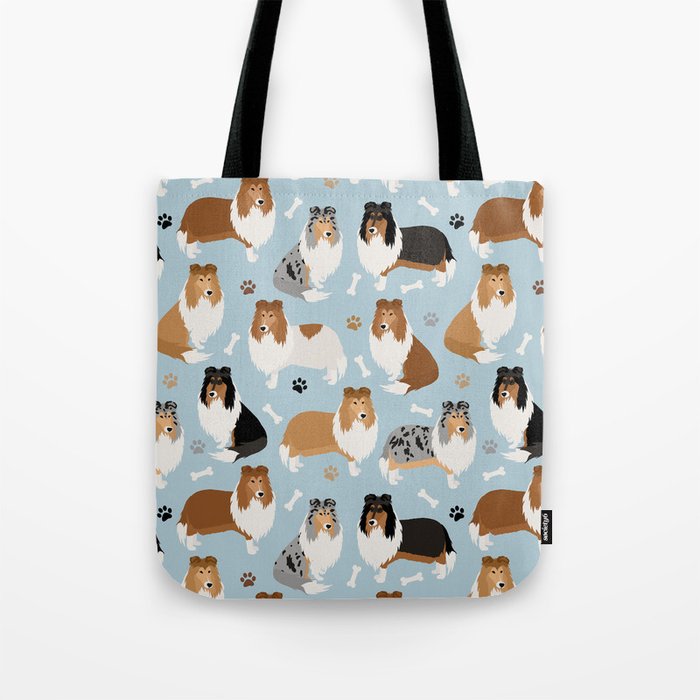 Rough Collie Dog Paws and Bones Pattern Tote Bag Gallery Image 1