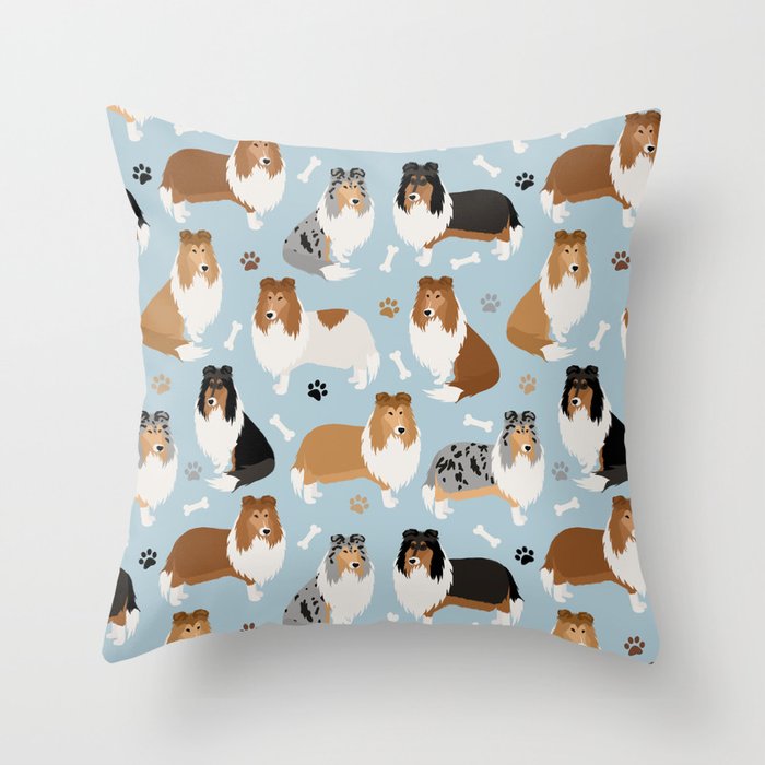 Rough Collie Dog Paws and Bones Pattern Throw Pillow Gallery Image 6