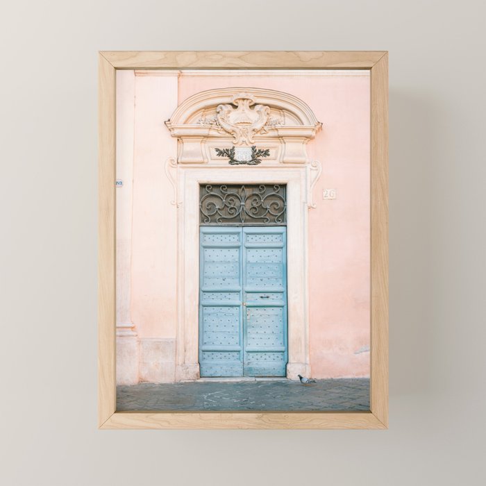 Blue Trastevere Rome front door | Italy pastel travel photography | Front door collection Mini Art Print Gallery Image 1