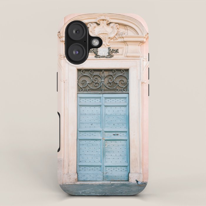 Blue Trastevere Rome front door | Italy pastel travel photography | Front door collection iPhone Case Gallery Image 1