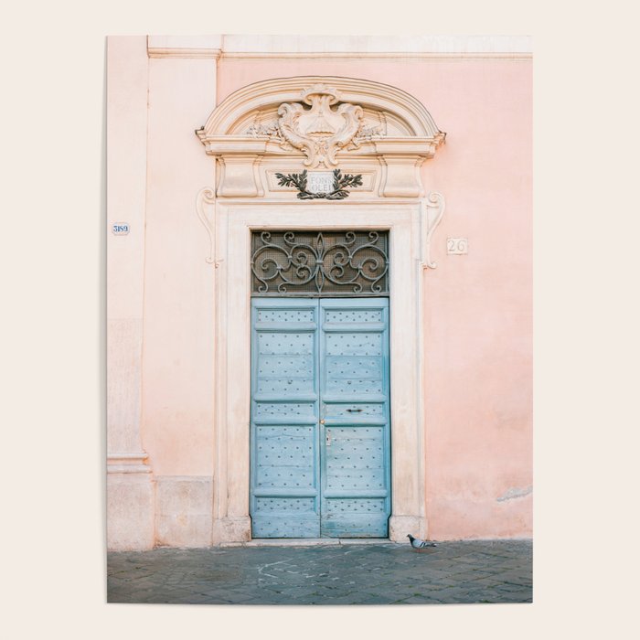 Blue Trastevere Rome front door | Italy pastel travel photography | Front door collection Poster Gallery Image 1