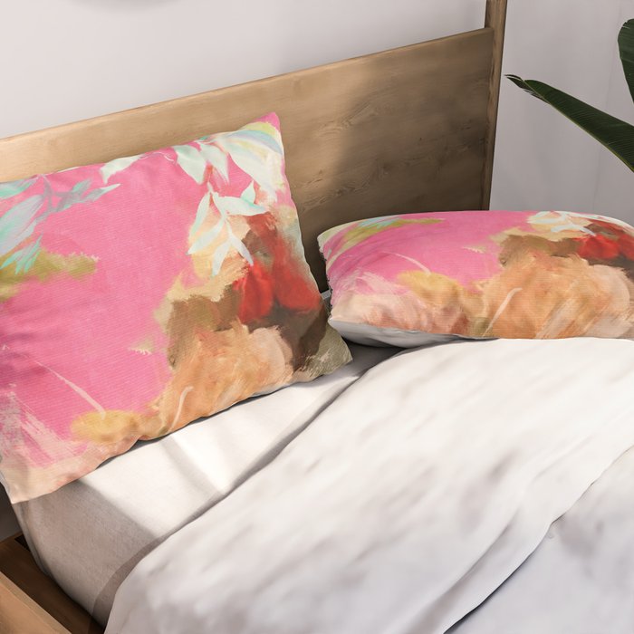 pink peachy branch in summer garden Pillow Sham Gallery Image 2
