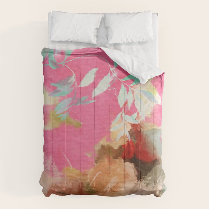 pink peachy branch in summer garden Comforter Gallery Image 1