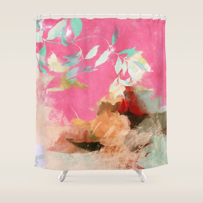 pink peachy branch in summer garden Shower Curtain Gallery Image 1