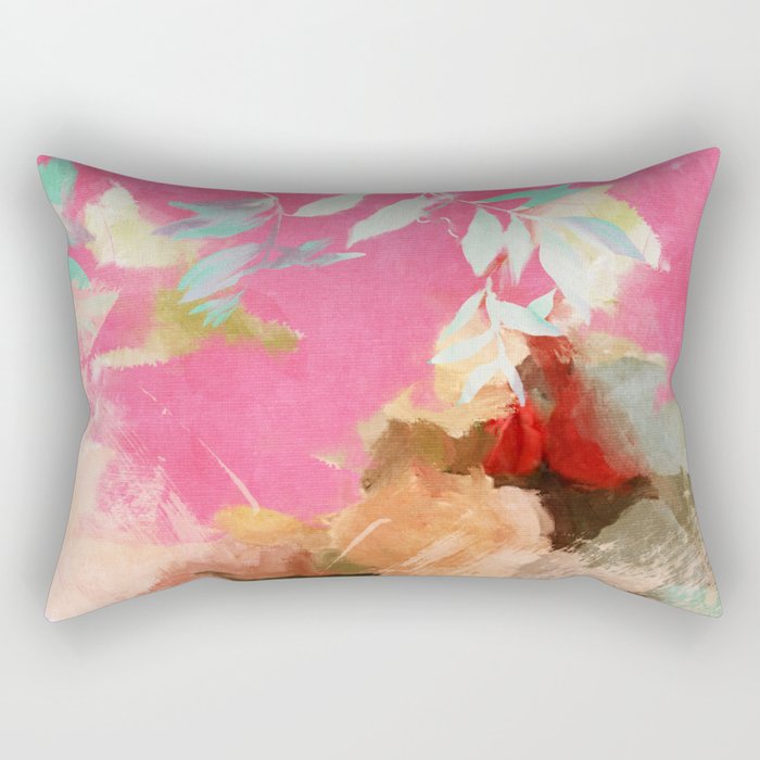 pink peachy branch in summer garden Rectangular Pillow Gallery Image 1
