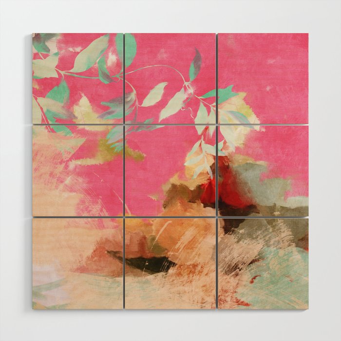 pink peachy branch in summer garden Wood Wall Art Gallery Image 1