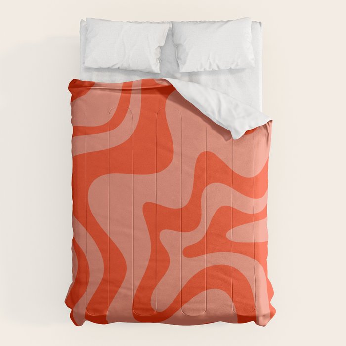 Groovy Retro Liquid Swirl Abstract Pattern in Bold Double Orange Comforter Gallery Image 6